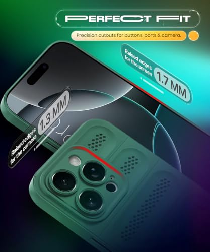 Image of WOW IMAGINE Ultimate Silicone Back Cover Case for iPhone 16 Pro | Heat Dissipation Thin Soft TPU | 360 Camera Protection | Breathable Cooling Holes - Forest Green