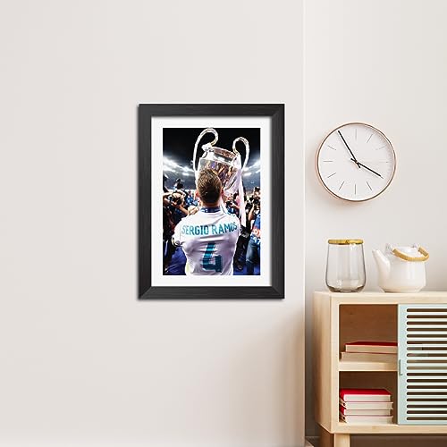 TenorArts Ramos UCL Moments Poster Real Madrid Legend Captain Sergio Ramos Laminated Poster Framed Painting with Matt Finish Black Frame (12 inches x 9inches)