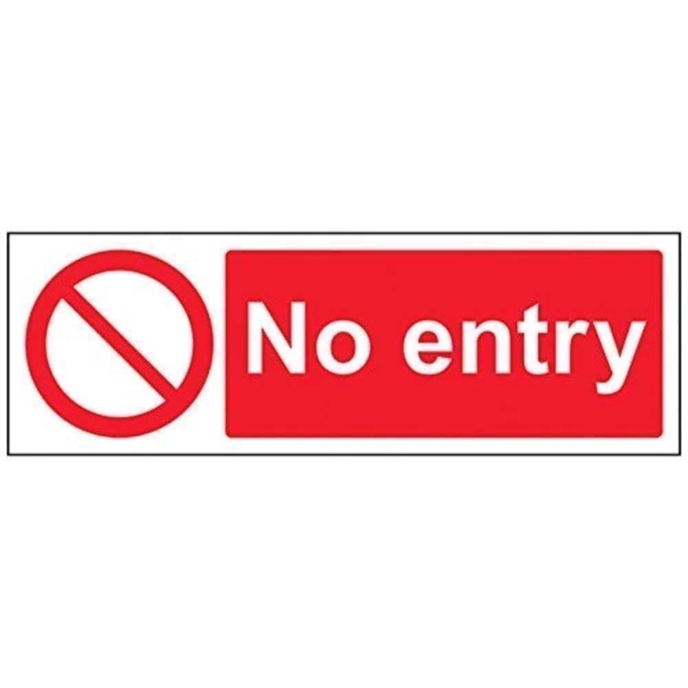 V Safety 52001AX-R No Entry Prohibition Sign - Landscape - 300mm x 100mm - 1mm Rigid Plastic, Red