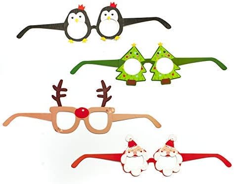 Christmas Party Photo Prop Glasses – Santa, Rudolph, Elf and Christmas Tree (8 x Pack)