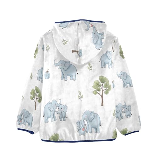 Elephant Trees and Leaves Pattern Toddler Fleece Jacket Girl Boys Hooded Fleece Jacket Coat Warm Outwear Zip-up 3-10T2