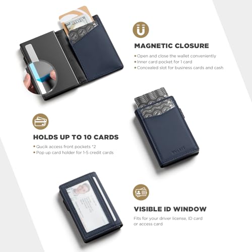 Image of VULKIT Men's Slim Wallets Pop Up Card Holder RFID Blocking Metal Wallet Minimalist Design Holds Up to 11 Cards