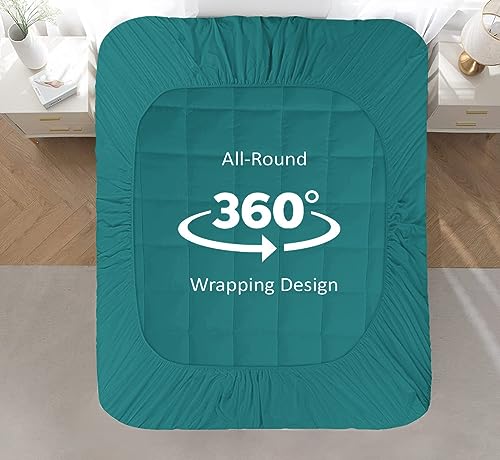 Image of Cloth Fusion 600 GSM Mattress Topper Double Bed, Extra Thick 2 inch Mattress Topper for Improved Sleep Quality and Enhanced Comfort (72x60 inches, Teal)