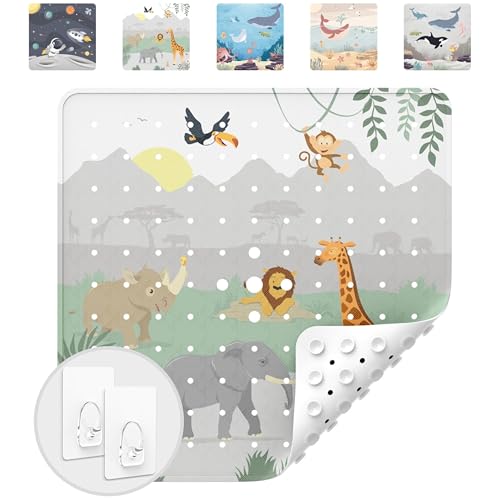 avakido® Tapis de Douche antidérapant pour Enfants 53x53 cm - avec 2 Crochets pour Le séchage - sans BPA, Lavable en Machine, résistant à la moisissure
