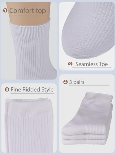 Image of COTTON DAY Women's Combed Cotton Fine Ribbed Trouser Dress Socks Black White Navy Blue 3 Pack