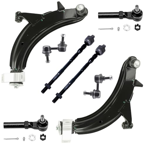 Image of Detroit Axle - 8pc Front End Suspension Kit for 2003 2004 2005 Subaru Forester 2 Lower Control Arms with Ball Joints Assembly 2 Sway Bar Links 4 Inner Outer Tie Rod Ends Replacement