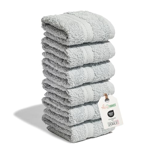 nice homeit - Set 6 Seiftücher 30 x 30 cm – Mini-Handtücher für Gesicht und Gäste, 100% Baumwolle, weich, saugfähig, waschbar – für Bad, Küche, Make-up und Reisen – Made in Italy (grau)