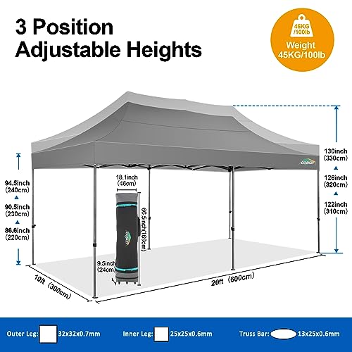 Image of COBIZI 10x20 Pop Up Canopy Tent with 6 Sidewalls,Heavy Duty Canopy,Gray