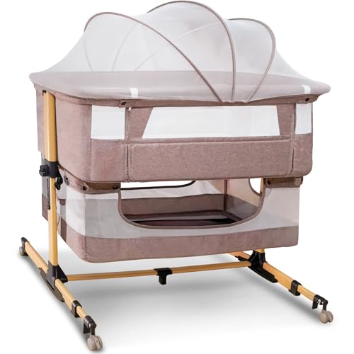 cutebeams Baby Bassinet, 3 in 1 Bedside Sleeper with Mattress and Mesh Sides, Mosquito Net, Storage...