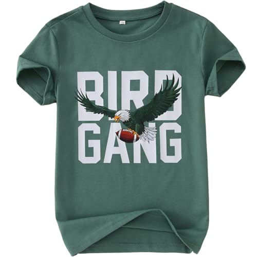 AG AGUU Kid Girls Boys Birds T-Shirt Game Day Football Shirts Short Sleeve Tees Sports Fans Outfits Summer Tops 5-10Y(Green 5-6Y)