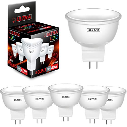 ULTRA LED Lampe, MR16 led gu 5.3 LED lightbulb warmweiss 3000K, Reflektorform 5W led halogen ersatz 40W Leuchtmittel Abstrahlwinkel 120 Grad, LED birne 470 Lumin, Glühbirne flimmerfrei, 230v, 6er-Pack Cover