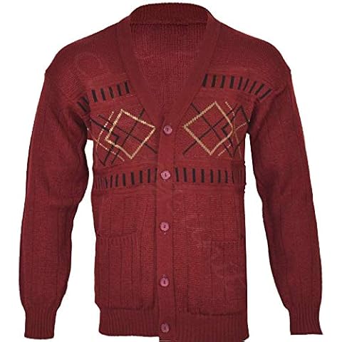 Z1 Mens Classic Zip Up Or Button Up Cardigan Argyle Diamond Grandad S M L XL (XXL, Wine - Button) Cover