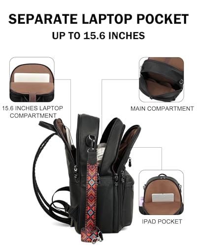 Image of FADEON 15.6 Inch Laptop Backpack Purse for Women, Large Capacity | Vegan Leather Backpack with Padded Straps, Laptop & iPad Slots Fits 13 inch, 14 inch & 15.6 inch, Roomy for Daily, Work & Travel