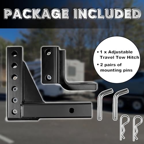 VONLX Trailer Hitch Ball Mount Class 3 Tow Hitch 8 Position Adjustable Ball Mount Tow Hitch with 1\" Hole and Pins for 2\" Receiver