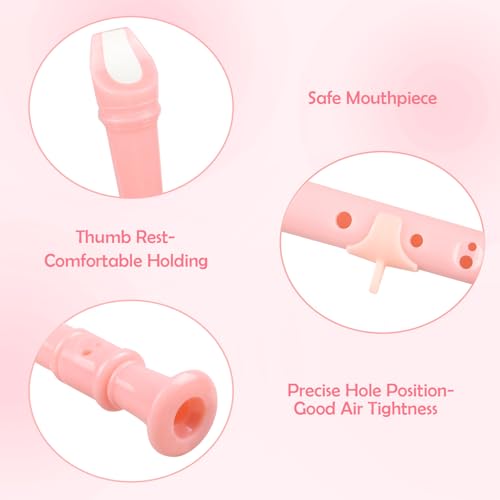 Image of Mr.Power German Style C Key Soprano Recorder 8-Hole 3 Piece Music Musical Instruments for Beginners, Adults with Fingering Chart Cleaning Kit (Pink)