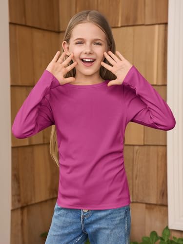 Image of Haloumoning Girls Long Sleeve Shirts Crewneck Ruched Side Slim Fit Tops Ribbed Knit Casual Tee Shirt 4-15 Years