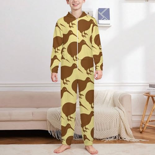 Kiwi Birds Print Kids Jumpsuits One-Piece Warm Jumpsuits for Boys Girls Flannel Outfits Rompers2