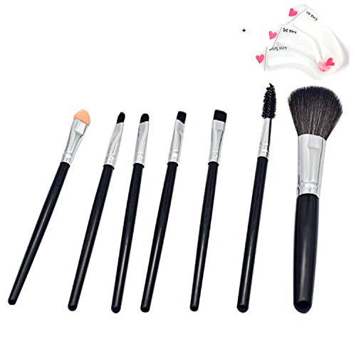 Makeup Brushes 7 Makeup Brush Set Premium Synthetic Foundation Brush Blending Face Powder Blush Concealers Eye Shadows Make Up Brushes Kit+Eyebrow Stencil Card (7-BLACK)