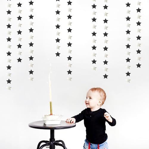 Image of Black-Silver Birthday Graduation Party-Decorations Garland - 62ft Glitter Twinkle Little Star Hanging Streamers Banner Decor,Bachelorette Wedding Baby Bridal Shower New Years Supplies Backdrop Hugtmr