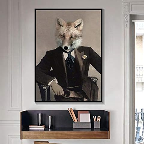 Canvas Prints Fox gentleman Wall Art Paintings Picture Poster Living Room Bedroom Home Wall Decor 23.6”x35.4”(60x90cm) Frameless Cover