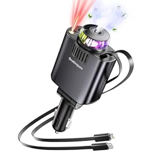 Cargador retráctil para automóvil con difusor de ambientador y luces de estrella, adaptador de encendedor de cigarrillos de múltiples puertos para iPhone, cargador de teléfono de automóvil, USB-C/C