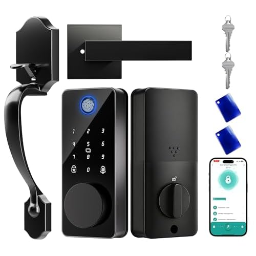 Smart Deadbolt Lock Set, Fingerprint 5-in-1 Keyless Entry Door Lock with Handle, Touchscreen Keypad, APP Control, Auto Lock, Easy Install for Front Do