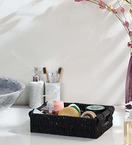 Woodluv Storage Baskets, Storage Boxes Hamper Basket, Storage Baskets for Shelves Black, Small - Image 2