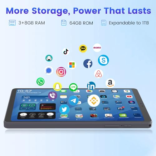 Image of Azeyou Mini Tablet 8.7 inch Android 15 Tablet 11GB RAM & 64GB ROM 2TB Expandable, Tablet Computer with IPS HD Display, 5000mAh, Wi-Fi 6 & BT5.0, Support GPS, GMS, Widevine L1