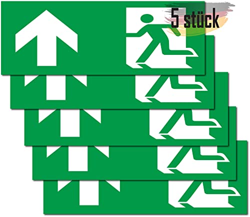 seemy Emergency exit sign, pack of 5, premium stickers, 24 cm x 9 cm, emergency exit sticker, for information sign, rescue route, emergency exit, safety marking (arrow)