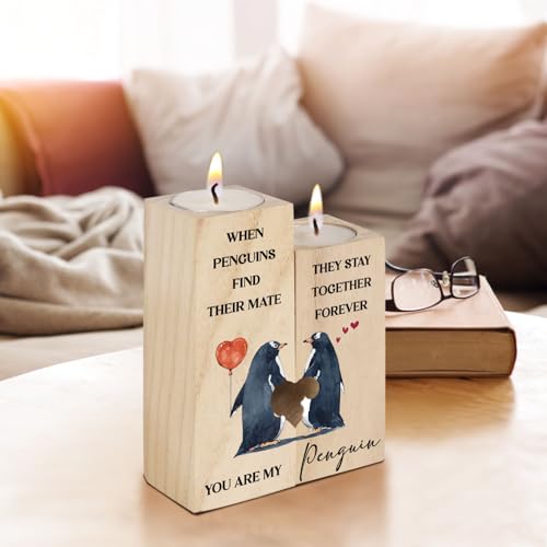 Valentines Day Gifts for Her Him, Anniversary Wedding Gifts for Her Girlfriend Wife Fiancee, Penguin Candle Holders, Romantic I Love You Gifts Anniversary Valentines Gifts for Her Wife Daughter Mum