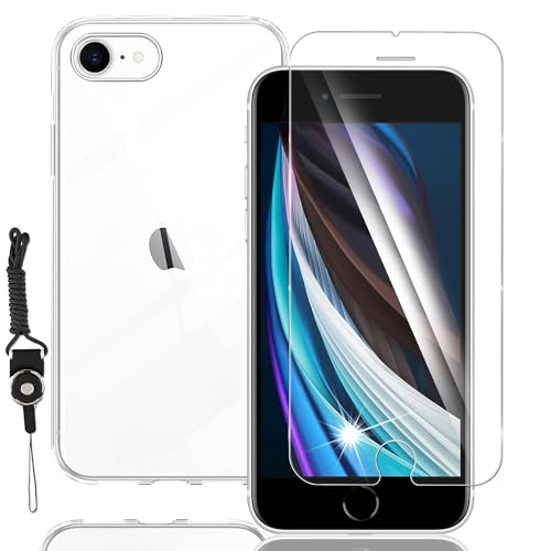 【Awubaige】For iPhone se2/3 用のガラスフィルム + For iPhone se2/3 用の ケース クリア For iPhone 8/7 用の フィルム 耐衝撃 硬度9H 全面保護 保護フィルム 飛散防止 For iPhone 8