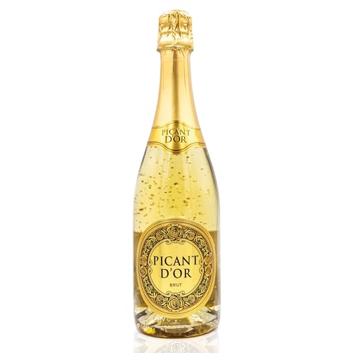 PICANT D'OR - Vino Espumoso Brut con Virutas de Oro 23K – Vino Método Tradicional - vino espumoso con oro – 750 ml – Para eventos festivos, Exclusivo, Lujo y Celebración