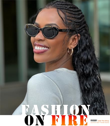 FEISEDY Sunglasses Womens, Retro Oval Cateye Sun Glasses Men, Small 90s Style B41282