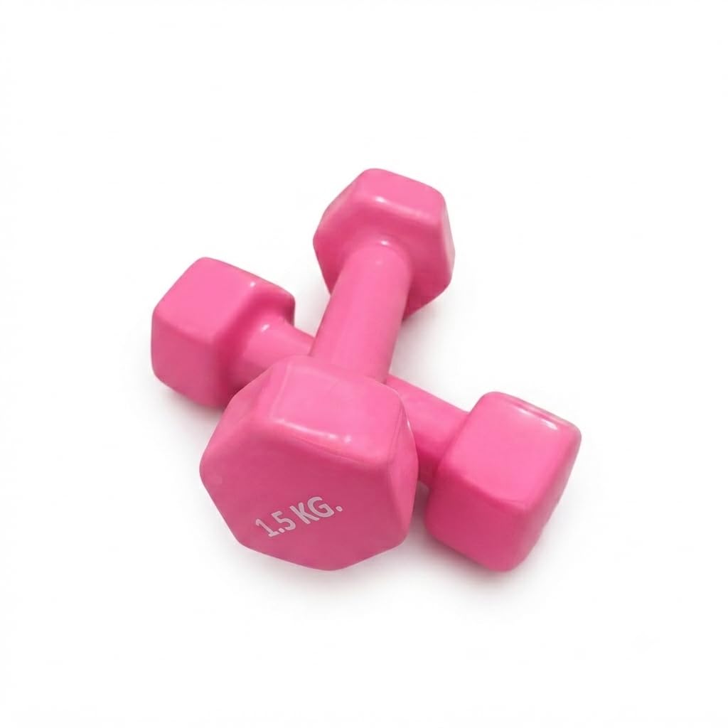 Premium Vinyl Dumbbells 1.5kg Pair (Pink) | Floor-Friendly, Anti-Roll Hex Design for Aerobics, Yoga & Home Workout-image-15