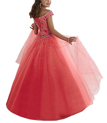 Junguan Flower Girls' Off The Shoulder Pageant Dresses Tulle Communion Dress For Wedding Party Ball Gowns 8 Us White #TOP1