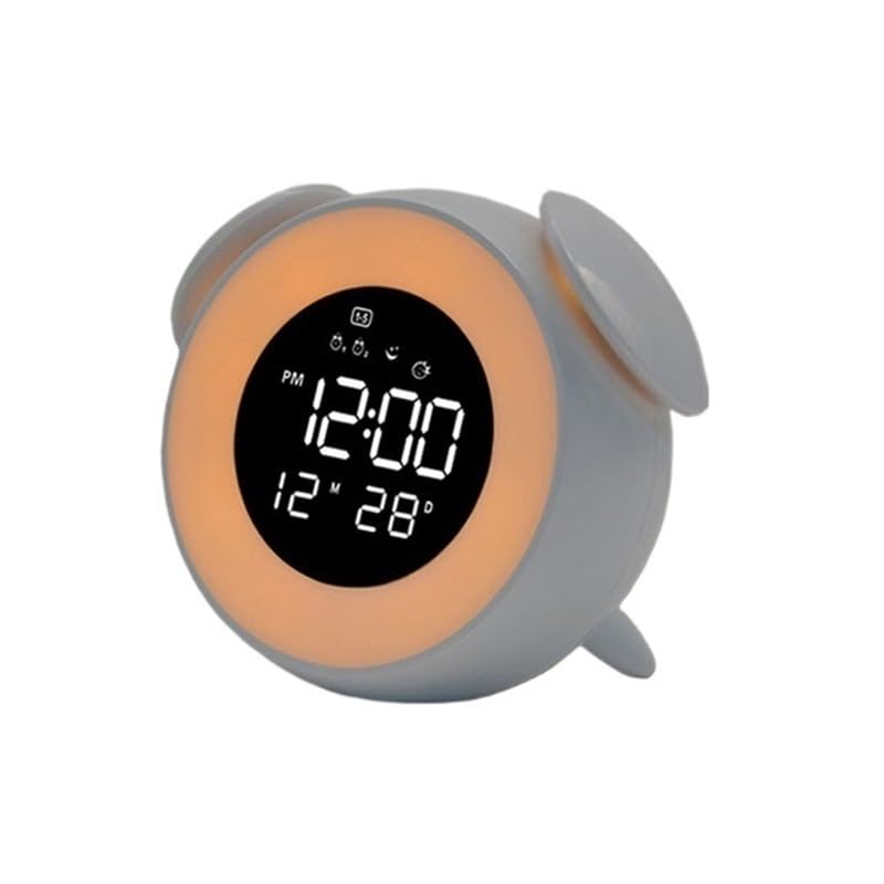 Musik-LED-Wecker, Umgebungslicht, LED-Wecklicht, Uhr mit Sonnenuntergang-Modus, Kinder-Cartoon-Nachttisch (Farbe: Weiß)