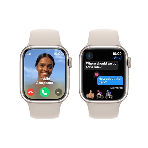 Image of Apple Watch Series 9 [GPS + Cellular 41mm] Smartwatch with Starlight Aluminum Case with Starlight Sport Band S /M. Fitness Tracker, Blood Oxygen & ECG Apps, Always-On Retina Display, Water Resistant
