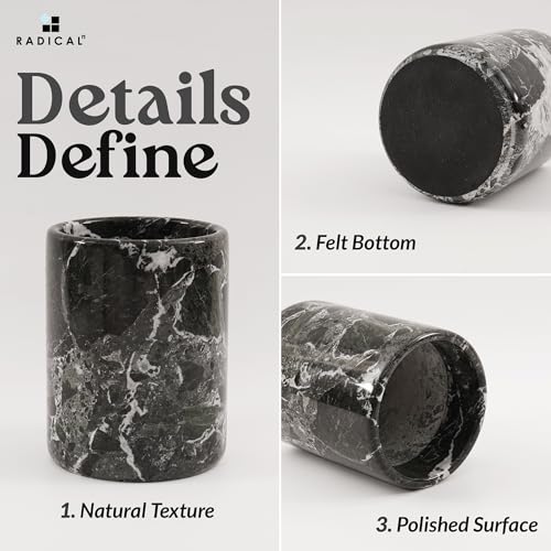 Radicaln Marble Utensil Holder 6.5" Inches Black Handmade Spatula Set for Kitchen Counter, Cooking Utensils Jar & Kitchen Essentials Organizer, Ideal Utensil Caddy & Spoons Holder