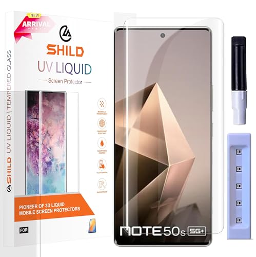 Image of SHILD UV Premium Tempered Glass Screen Protector for Infinix Note 50s 5G+ (6.78 Inch) - Full Adhesive UV Curved Screen Guard, HD Clarity, Case Friendly, Easy Installation Kit - Pack of 1