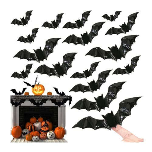 80pcs Halloween Decorations 3D Bat Stickers Removable Wall Decor Decals Scary DIY Party Sticker 4 Sizes for Windows Doors Home Bathroom