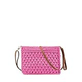 bolso de mano negro para mujer Bolso pequeño MODELISA - Bolso Rafia Paja Pequeño De Mano Y Hombro Ajustable Cremallera Playa Mujer (Fucsia)