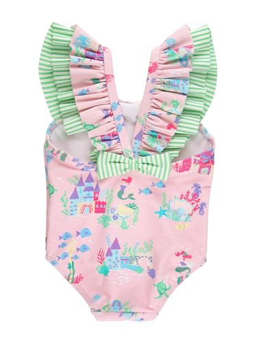 Image of RuffleButts Girls UPF50+ Sun Protection Ruffle V-Back One Piece Swimsuit