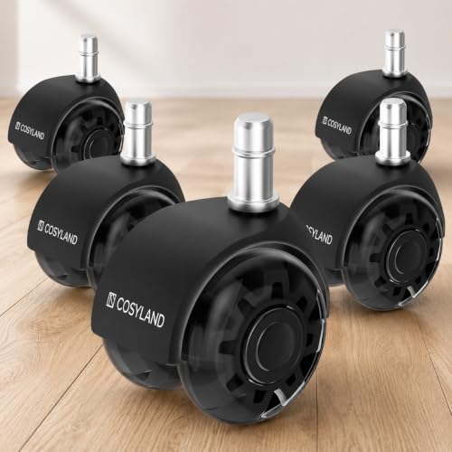 COSYLAND 5pcs Ruedas Silla Oficina   11 mm x 22 mm Ruedas Silla Gaming   Deslizan Suavidad y Silencio   No Rayan el Suelo   No Acumula Suciedad   Diseño de Doble Rueda   Negro Transparente