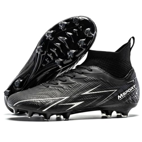 Botas de Fútbol para Niños/Jóvenes con Tacos – Antideslizantes, Ligeras y Cómodas – Ideales para Césped Natural y Artificial - Negro 37 EU