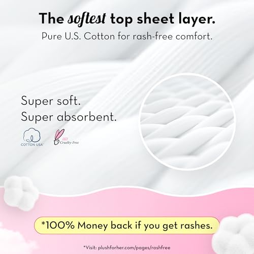 Image of Plush Ultra-Thin Extra Large Sanitary Napkins for Women, 20 Pcs | For Light-Medium Flow | 100% Rash-Free | Pure U.S. Cotton XL Sanitary Pads | No Fragrance | No Toxic-Chemicals