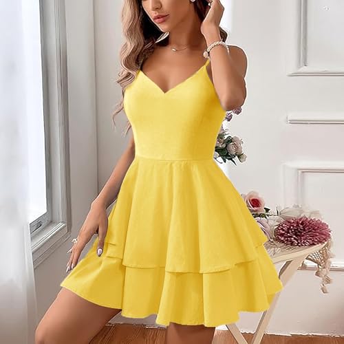 Image of Vimagcal Women's Sexy Backless Halter Dress with Adjustable Bow - Summer V-Neck Mini Dress for Parties