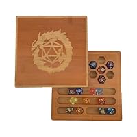 Hunmor 2-in-1-DND-Würfeltablett, Würfelbox Dice Box DND Würfelbrett 19x19cm Würfelunterlage Bambus mit Würfelteller Würfelschale und Vorratsbehälter ideal für Dungeon and Dragon (D&D)