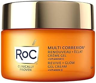 RoC - Multi Correxion Revive + Glow Vitamin C Gel Cream - Anti Wrinkle and Ageing Moisturiser - Visibly Plumps and Brightens Skin - Hypo-Allergenic & Oil-Free Skin Care - 50ml