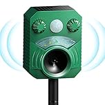 Ultrasonic Cat Repeller Solar Powered, Marten Deterrent for Garden, Animal Scarer with PIR Sensor & Powerful LED light, IP44 Waterproof USB Charging effective against Dogs, Birds, Foxes, Rats