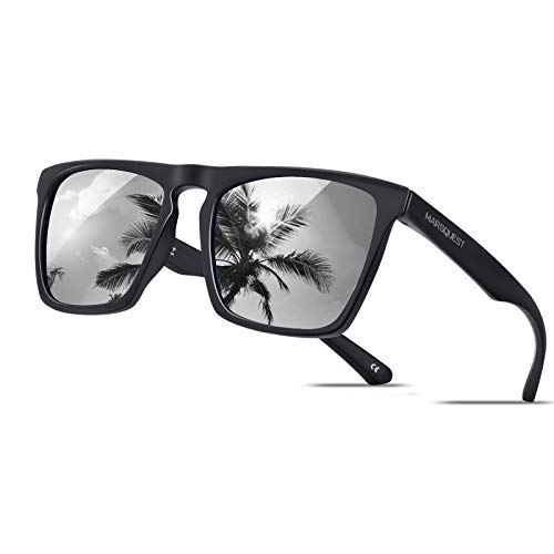Polarized Sunglasses for Men Women, Anti-Slip Sport Sunglasses UV 400 Protection (Black Frame & Silver Lens)